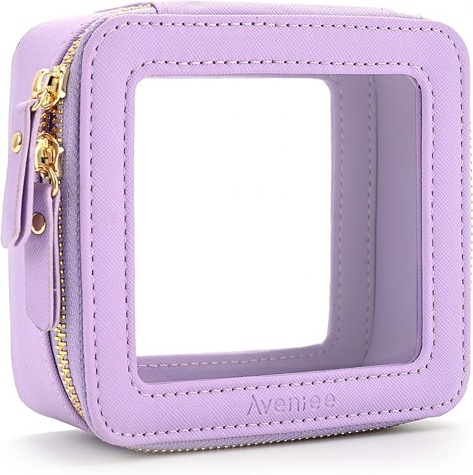 Aveniee Mini Clear Makeup Bag, Small Cosmetic Bags Travel Toiletry Pouch Organizer, TSA Approved Make up Case with Zipper, Car Bag for Essentials,Lilac