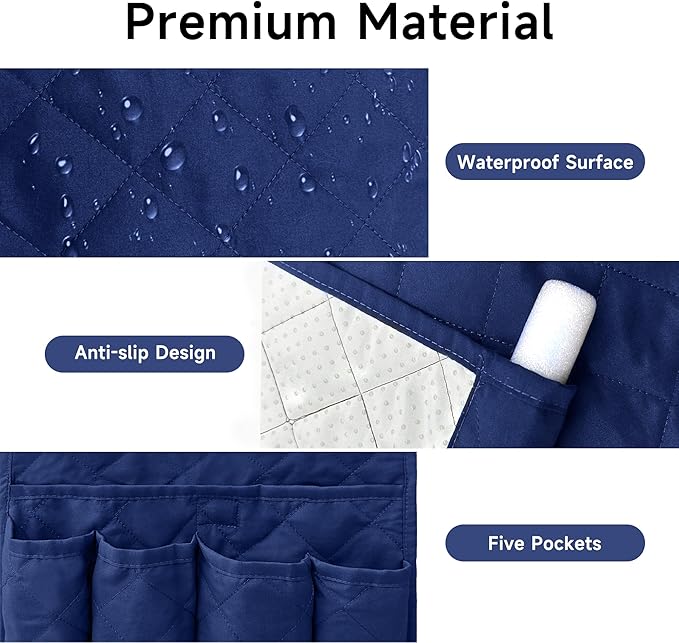 MEHIDFY Sofa Armrest Caddy, Waterproof Bedside Storage Organizer, Non Slip Armchair Pockets, Remote Control Holder for Couch, Handy Pouches with 6 Pockets for TV Remote, Phone, Magazine(Blue)