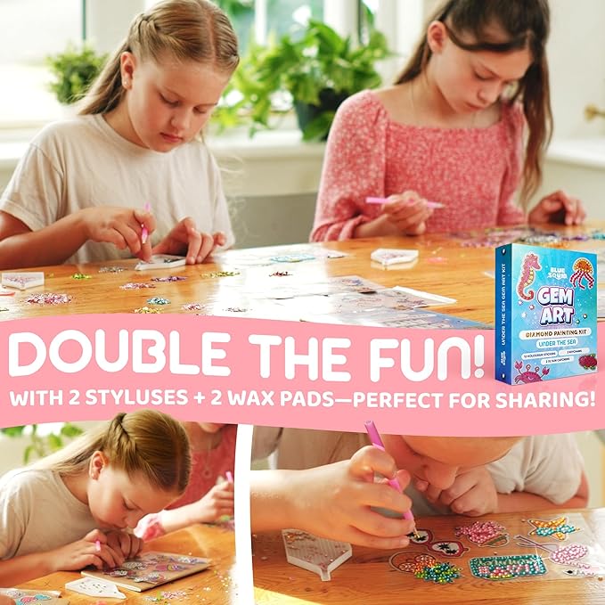 Blue Squid Diamond Art Kits for Kids – Fun & Easy DIY 5D Gem Art Gift Set for Keychains, Stickers, Sun Catchers - Diamond Painting Arts & Crafts Kit for Kids, Girls, Boys Ages 6 7 8 9 10 11 12