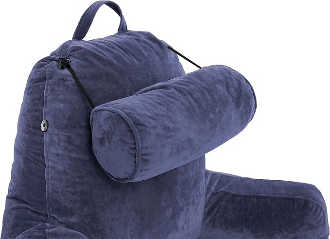 Husband Pillow XXL - Reading Pillow Bed Chair with Arms & Back Support - Dark Blue - Back Pillow for Beds Sitting Up - Bed Rest Arm Pillow - Comfy Reading Pillow for Adults