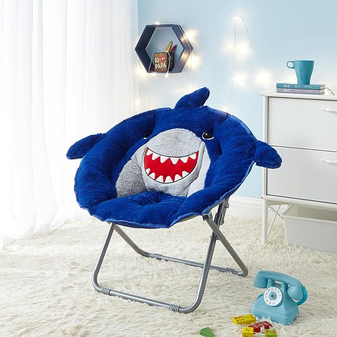 Heritage Kids Figural Shark Faux Fur 23" Folding Saucer™ Chair, Ages 3+