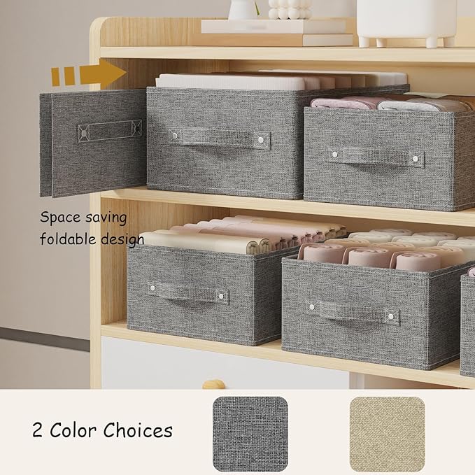 Collapsible Storage Boxes, Fabric Organizer Baskets, Cube Bins for Organizing Home, Office and Closet, Grey, 2 Pack, 13.0x9.0 x5.5in