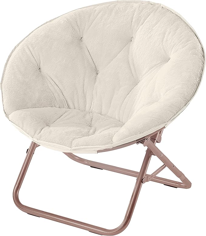 Urban Lifestyle Faux Fur Saucer Chair, 22"D x 32"W x 29"H, White/Gold