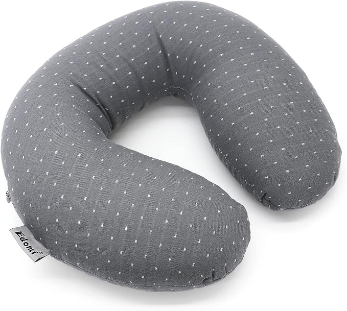 Buckwheat U-Shaped Neck Pillow Adjustable Buckwheat Hull Pillow with Pillowcase, Neck Support and Shoulder Relax Cervical Pillow (12x12 inch, Grey)