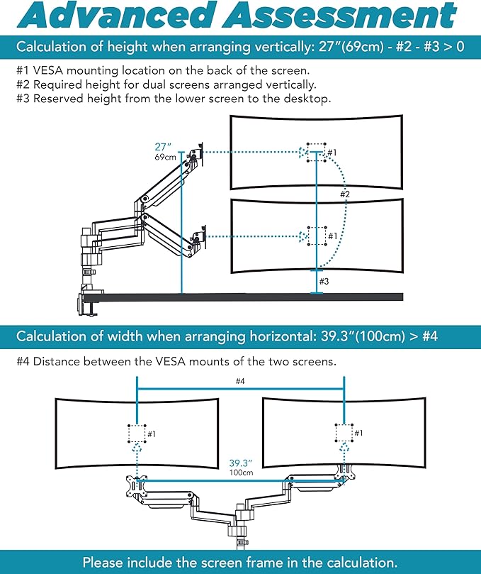 ULTRARM Heavy Duty Extension Arm [Accessory Only - Requires MA20PW-S Single Monitor Arm for Use] Dual 49" Vertical Stacked Monitor Mount Height Adjustable - 100x100 VESA Mount, White, MA20PW-A