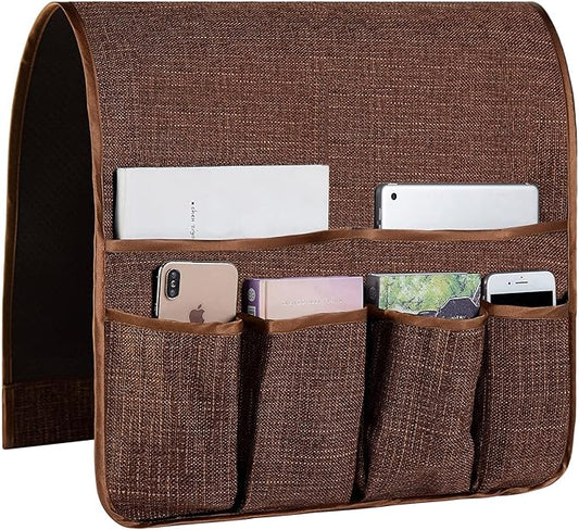 FLYILY Sofa Armrest Organizer Non-Slip Arm Chair Hanging Caddy Remote Control Holder for Magazine,Tablet, Phone, Books, Glasses (B-Coffee(19'')