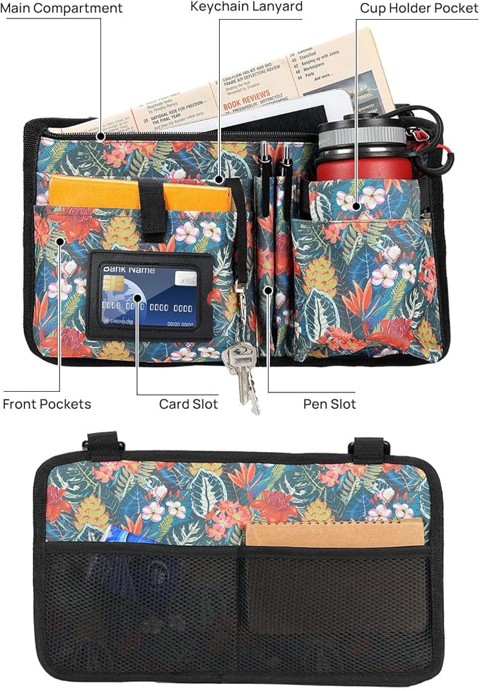 JOYTUTUS Wheelchair Side Bag, Upgraded Walker Pouch Bag with Cup Holder, Wheelchair Armrest Accessories for Walker, Rollator, Electric Scooter Wheelchairs, Ideal Gift for Seniors, Green