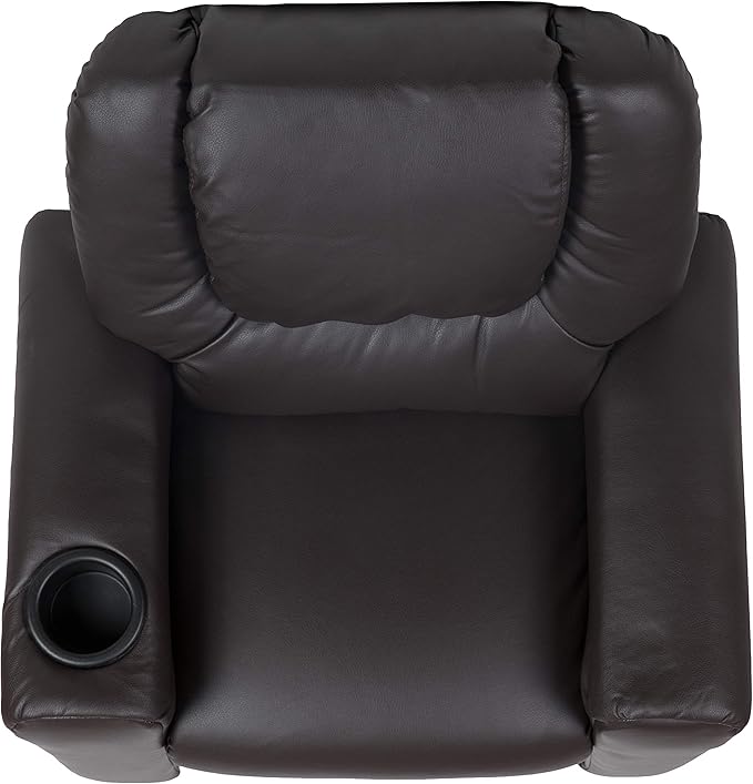Flash Furniture Vana LeatherSoft Kids Recliner with Cup Holder, Headrest, and Safety Recline, Contemporary Reclining Chair for Kids, Supports up to 90 lbs., Brown