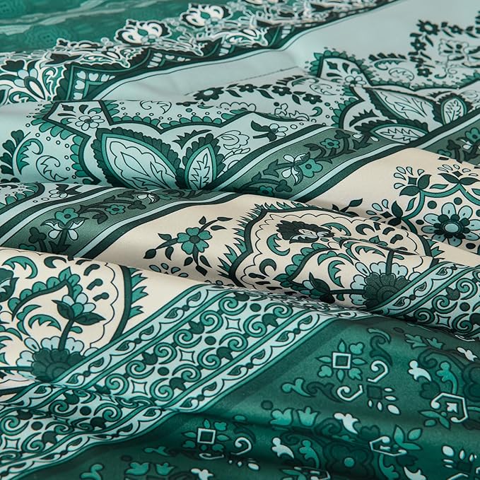 Cottolester Boho Comforter Set King Size,8 Pieces Teal Green Bohemian Striped Bed in a Bag,Paisley Soft Microfiber Bedding Comforter Set