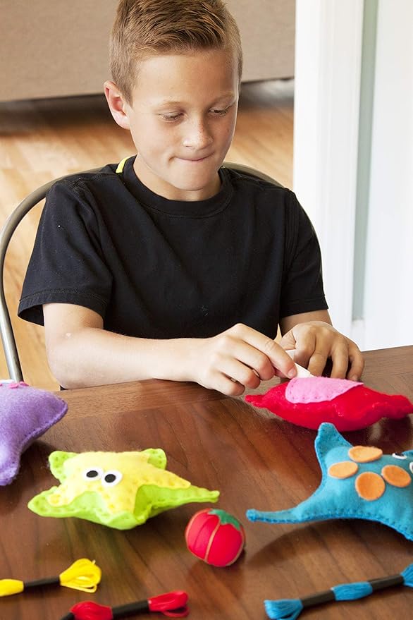 Kid Craft Felt Kit - 6 Cute Sea Animals Beginners Sewing Kits - Little Kids Ages 7 to 12 - Easy Childrens First Sew Kit - Great for Travel - Fun Beginning DIY Crafting for Girls and Boys