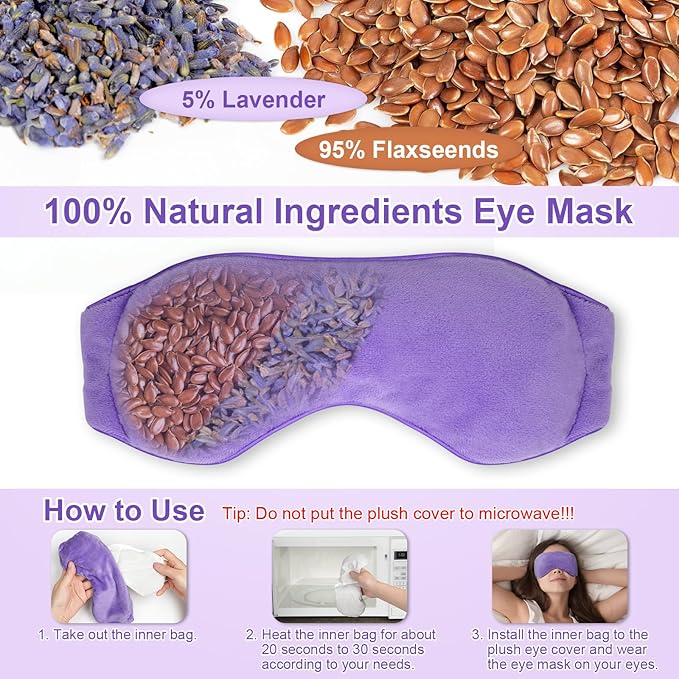BeHoomi Weighted Eye Mask for Sleeping, Soft Heated Eye Mask, Moist Heat Warm Compress for Eyes, Natural Lavender & Flaxseeds Microwave Reusable Sleep Mask, Must Haves for Women Spa, Home, Office