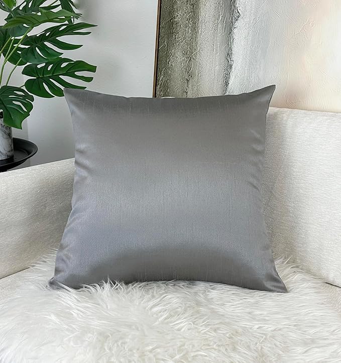 Aiking Home Collection 26x26 Inches Faux Silk Square European Shams, Zipper Closure, Charcoal (Set of 2)