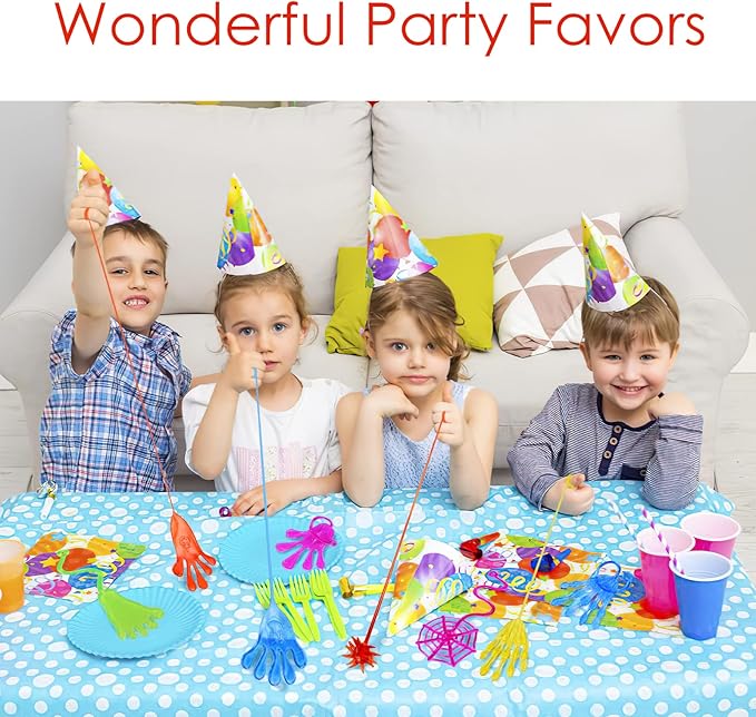 48 Pack Sticky Hands Party Favors, 6 Types Goodie Bag Stuffers, Teacher Treasure Box Prizes, Classroom Rewards, Piñata Fillers, Bulk Party Favors Gift for Boys Girls (Random Color)