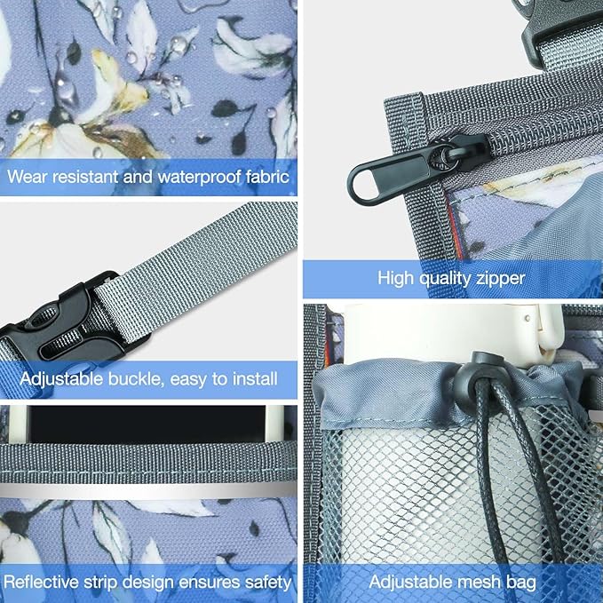 Wheelchair Bag, Walker Bag, Wheelchair Side Bag, Armrest Organizer Pouch with Cup Holder Attachment and Reflective Strip, Accessories for Most Wheelchairs, Walker, Rollators Purple-Malus