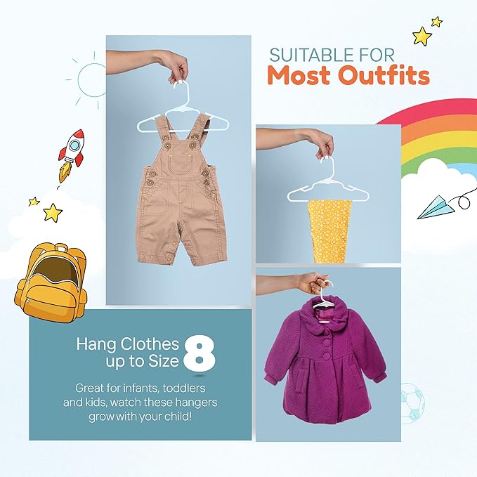 120pk Made in USA Baby Hangers | Kids Hangers for Children's Clothes, Toddler Outfits and Clothing | 20 50 100 Pack Available | Kid Plastic Hanger for Closet and Nursery | Child Kid Hangars (Mint)