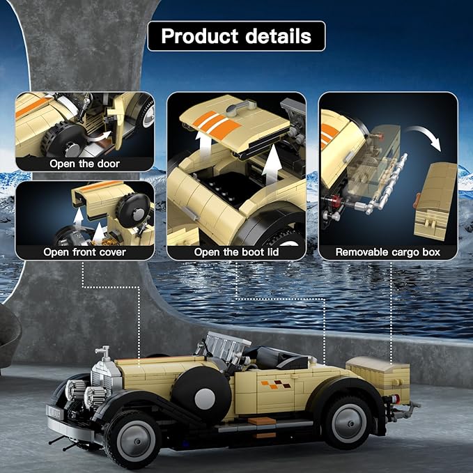 Mould King Classic Car Building Sets, 10115 Retro Car Model Build and Display, Collectible Vintage Antique Vehicle Toys, Car Kits for Adults and Boys Girls Kids Aged 14+(1380 Pieces)