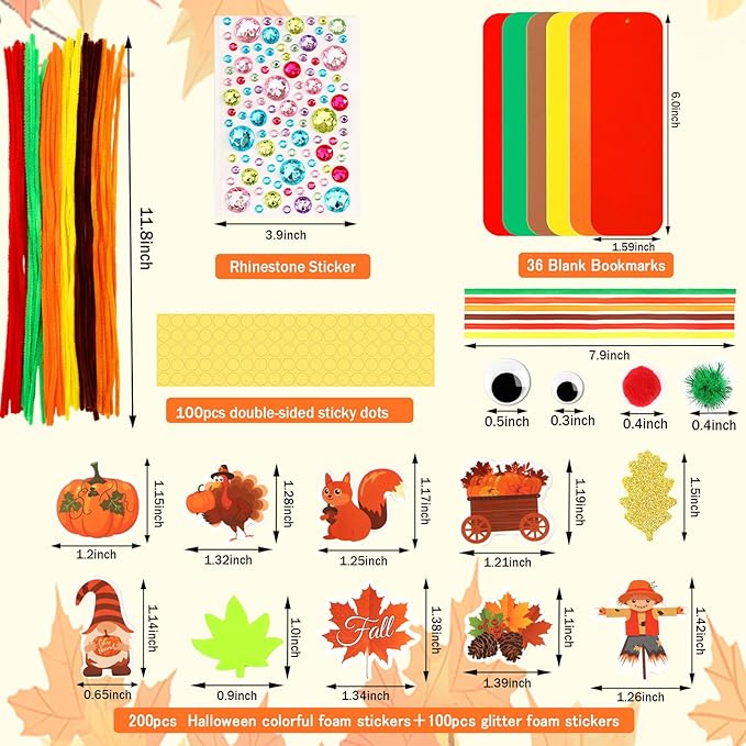 JULBEAR 36 Sets Fall Crafts Kits DIY Blank Foam Decorations Sets Leaf Foam Self-Adhesive Stickers Arts for Kids Autumn Thanksgiving Halloween Party Favors Classroom Activity Gift