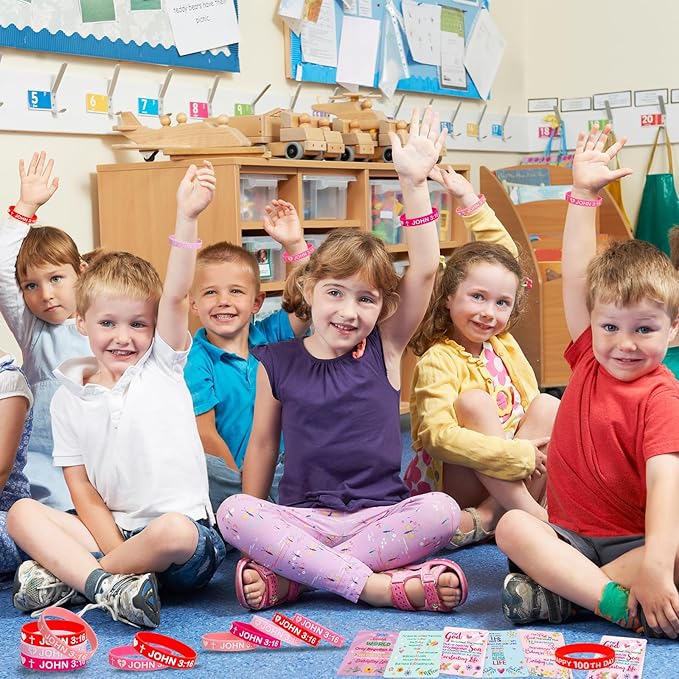 John 3:16 Cards with Bracelets Bible Valentine's Cards Silicone Bracelets for Classroom Party Favors Exchange 25 Packs