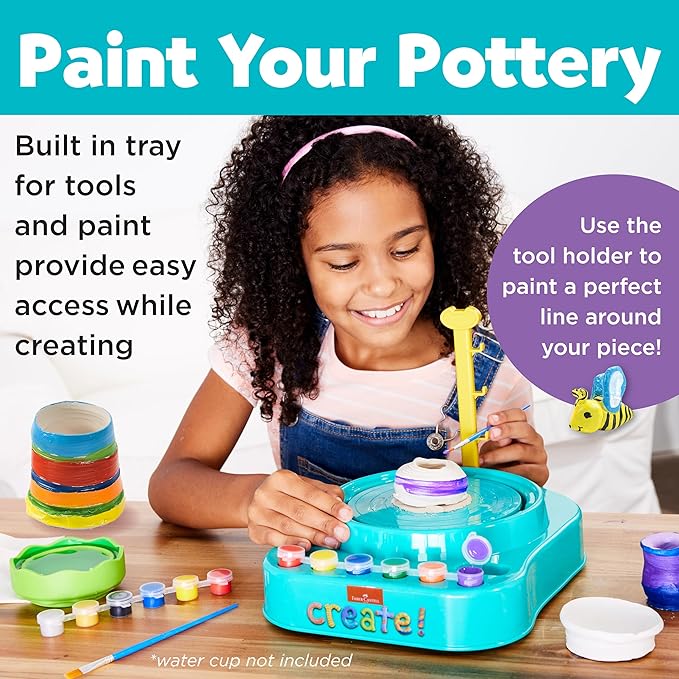 Faber-Castell Pottery Studio - Kids Pottery Wheel Kit for Ages 8+, Complete Pottery Wheel and Painting Kit for Beginners, 3 lbs of Sculpting Clay and Tools