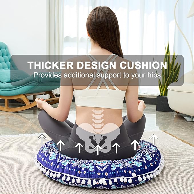 32 in Meditation Floor Cushion, Round Large Floor Pillow for Adult, Yoga Pillows for Sitting On Floor, Boho, Memory Foam Filling