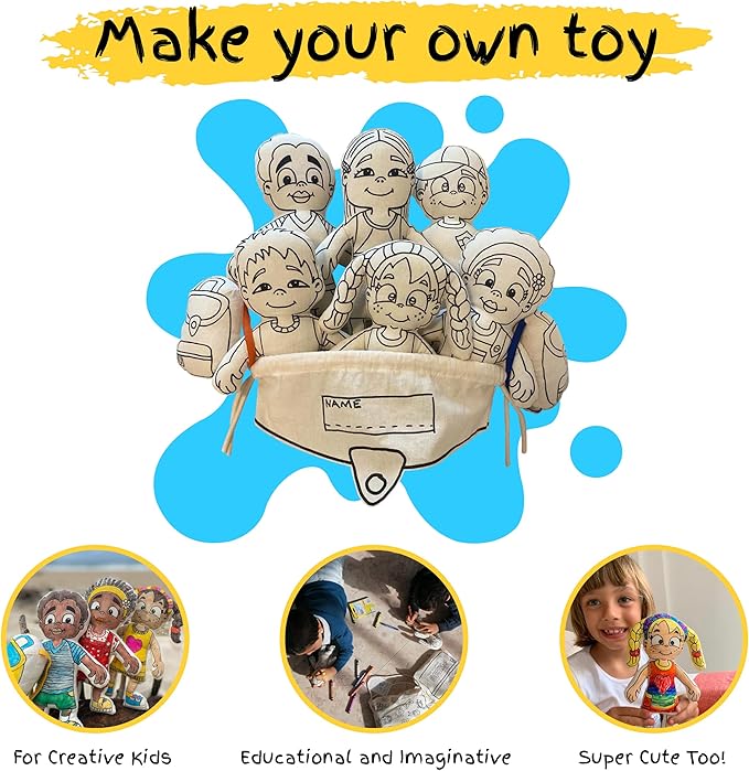 Color Your Boy Doll - Washable Art Toy with Cap & Mini Backpack - Educational Craft for Creative Play - Washable Markers Included