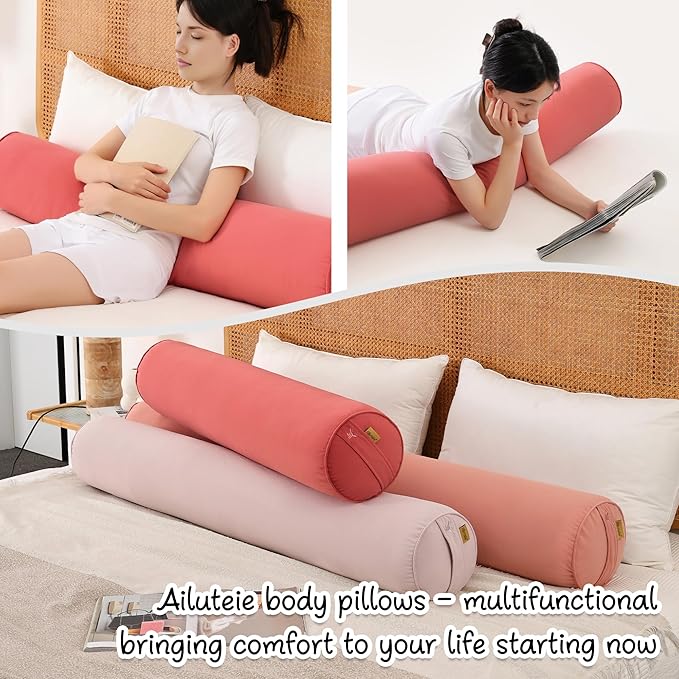 Body Pillow for Adults – Long Bolster Pillow for Bed, Round Cuddle Pillow, Full Support for Side Sleepers,39.37 x 7.87 Inches,Coral Peach