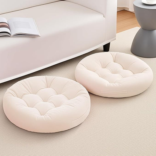 4Pcs Floor Pillows for Adults, Meditation Cushions, Large Round Sitting Cushion Living Room Memory Foam Pillow for Sitting(4, Beige, 22x22x6 Inch)