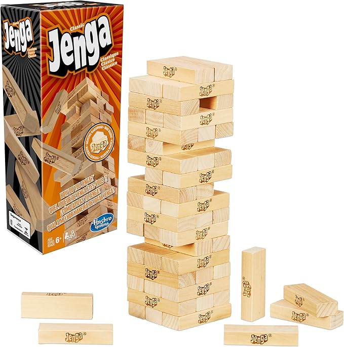 Hasbro Gaming Jenga Classic Game with Genuine Hardwood Blocks,Stacking Tower Game for 1 or More Players,Kids Ages 6 and Up