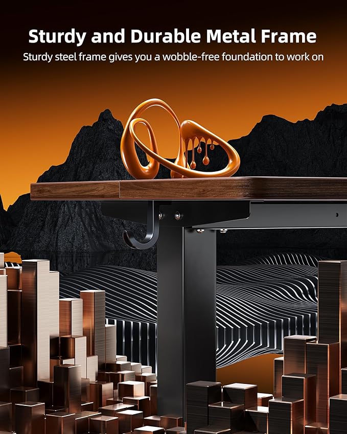 TIQLAB Electric Standing Desk, 47 * 24 Inches Adjustable Height Stand up Desk,Sit Stand Home Office Table with Splice Board, Black Walnut