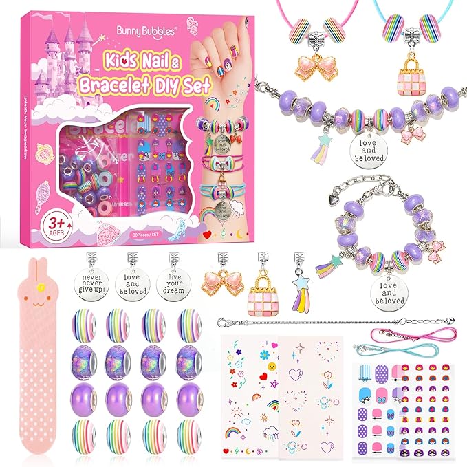 Kids Toys Bracelet Making Kit, Kid Make Up Kits for Kid Age 4-12 Jewelry Beads Toy Set, Preschool Toddler Girls Makeup Charms Set, Arts and Crafts for 4 5 6 7 8 9 10 11 12 Years Old Girl Birthday Gift
