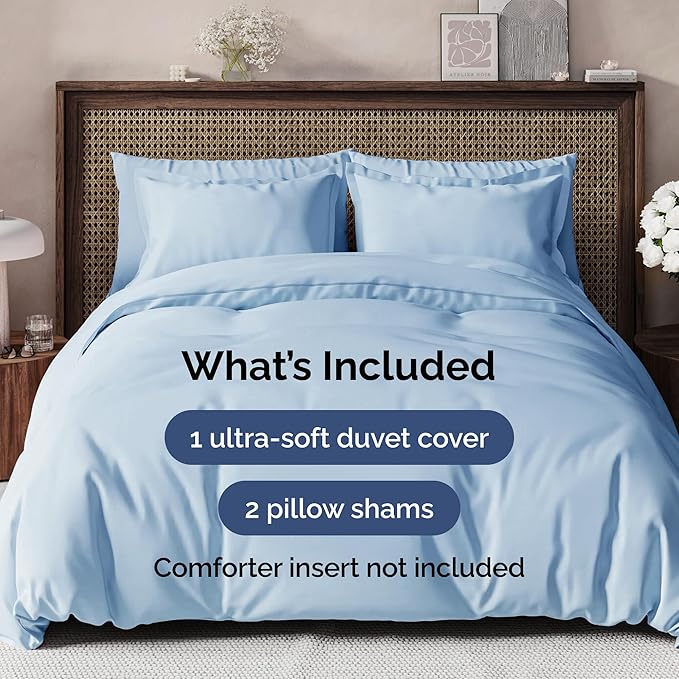 Duvet Cover Full Size Set - Extra Soft Full Size Duvet Cover 80 x 90 with 2 Pillow Shams - Hotel Luxury Easy Care and Fade Free with Zipper Closures & Ties - Comfy Breathable Bedding Set (Sky Blue)