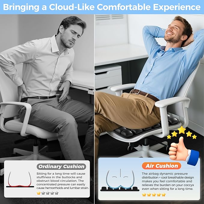 Upgrade Airplane Seat Cushion Without Air Pump, Inflatable Seat Cushion for Long Flights, Portable Wheelchair Cushions, Adjustable Air Cushion with Non-Skid Bottom Relief Discomfort in Coccyx