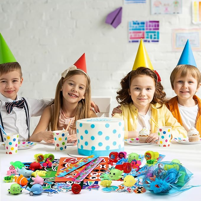 Capoda 156 Pcs Under the Sea Party Favors Ocean Themed Gifts Bulk Sea Animal Stickers Squeeze Slap Bracelet Stampers Piñata Stuffers for School Classroom Prizes Birthday Goodie Bag Fillers