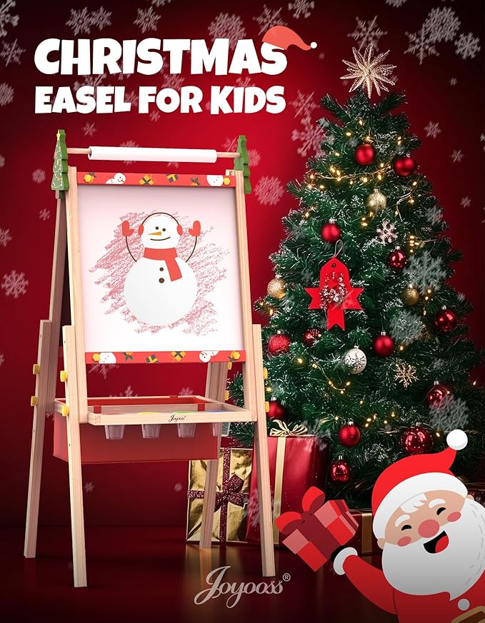 Joyooss Art Easel for Kids Easel for Toddlers, Christmas Gifts for Kids Adjustable Standing Wooden Toddler Easels Kids Dry Erase Board, Art Easel for Kids Age 2-4 4-8 9-12 Drawing Easels Girl Toys