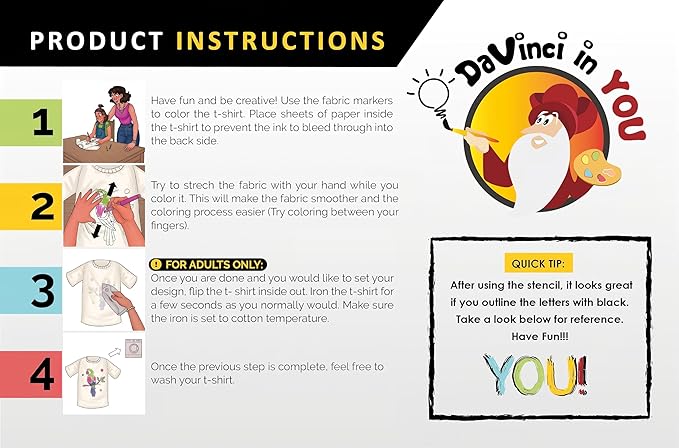 Coloring Shirt Kit for Girls with 10 Fabric Markers and Alphabet Stencil - DIY Arts and Crafts, Unicorn, Mermaid and Birthday Girl