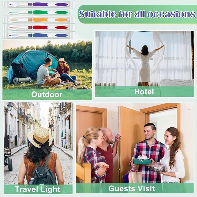 50 Pcs Toothbrush Bulk Disposable, Travel Toothbrushes Pack, Soft Bristle Individually Wrapped and Good Cleaning for Kids, Adult and The Elderly. Suitable for Hotel, Travel, Home, Donated