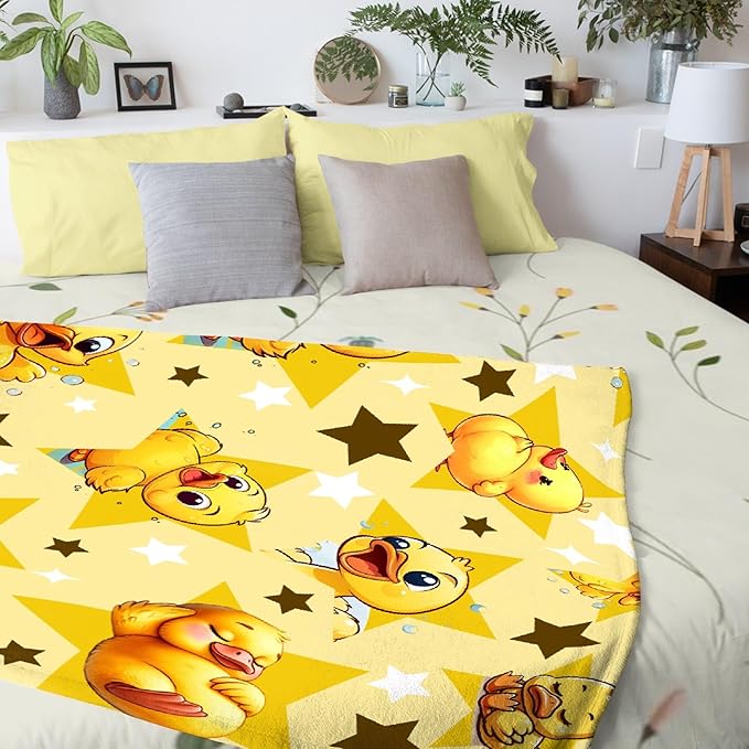 Aparajita Yellow Star Ducks Adult Duck Blanket Kids Funny Blanket Suitable for Bedroom Bed Sofa Crib Couch Chair Outdoor All Season Items That Yellow Duck Lovers Will Love 80"x60"for Adult