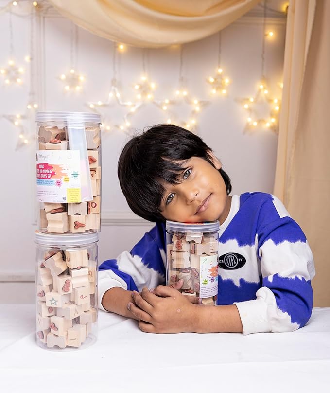 Arabic Alphabets & Number Wooden Stamps with Ink Pad in Jar– Educational Learning & Development Tool for Kids – Fun Montessori Arabic Language & Number Recognition Set for Toddlers & Preschoolers