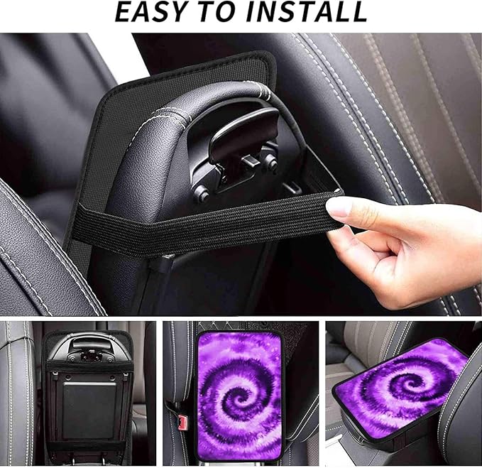 DORKEIXIA Purple Tie Dye Auto Center Console Armrest Pad Universal Car Center Console Cover Seat Box Cover for Sedan, Van, SUV, Truck Car Accessorie
