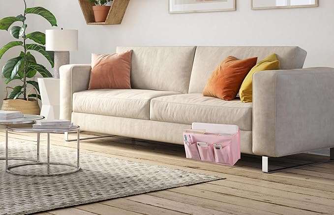 Bedside Caddy Bedside Storage Organizer,Bed Caddy With Thickened Material Suitable for Homes, Dormitories, Hospitals, Cribs, RVs，Great for Magazines,Books,Remote, Phone (Pink)