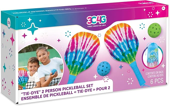 3C4G: Tie Dye 2 Person Pickleball Set - Play Pickleball Anywhere Your Heart Desires, Drawstring Dag Included, Make It Real, Three Cheers For Girls, Tween & Girls, Kids Ages 8+