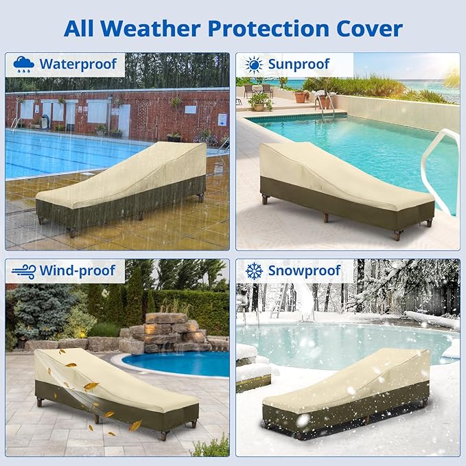 SunPatio Chaise Lounge Cover Outdoor Waterproof, Heavy Duty 2 Pack Patio Lounge Chair Covers, UV & Rip & Fade Resistant, All Weather Protection, 80"L x 32"W x 25"H, Beige & Olive
