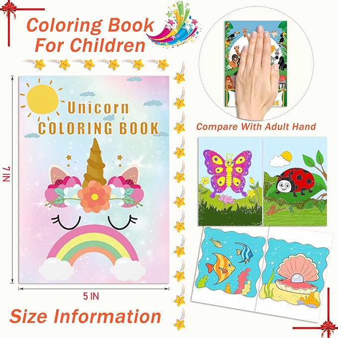 24Pack Bulk Coloring Books for Kids Ages 4-8, 3-4, 8-12, Small Coloring Books for Kids, Kids Birthday Party Favors Gifts Classroom Activity Supplies, Mini Coloring Books Includes Unicorn, Christmas