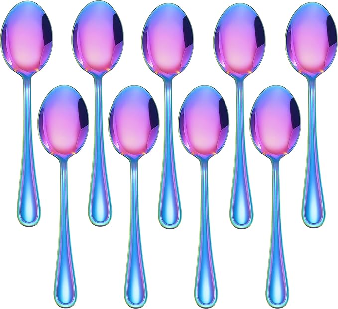 LIANYU 9-Piece Rainbow Toddler Spoons, Kids Baby Spoons Self Feeding, Stainless Steel Children Silverware Set for 2-10 Year Old, Preschooler Cutlery Flatware Set for Home School, Dishwasher Safe