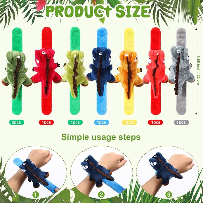 Lenwen 8 Pcs Stuffed Animal Slap Bracelets for Kids Plush Animals Slap Bracelets Bulk Cute Tiger Giraffe Turtle Koala Bracelets Wrist Animals for Girls Boys Valentine's Day Party