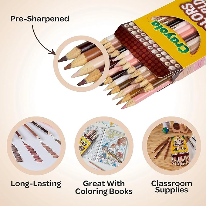Crayola Colors of the World Colored Pencil Set (24ct), Skin Tone Colored Pencils for Kids, Coloring Book Pencils, Gifts for Kids