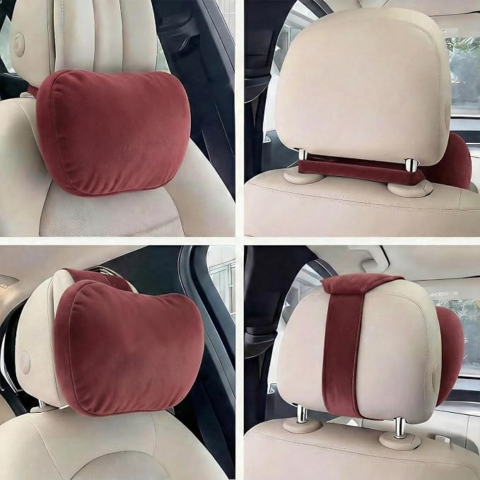 WELBRIT 2PCS Car Pillow for Car Neck Pillow for Driving Seat Lumbar Support Soft Cushion with Extra Filling Accessories Back Support for Travel Nap and Trips Sleeping(Red, Head)