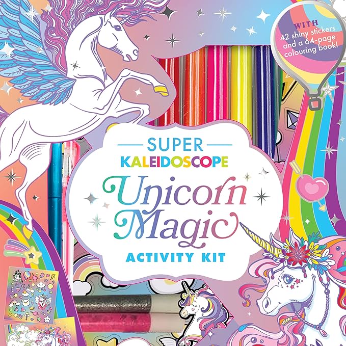 Hinkler Super Kaleidoscope - Unicorn Magic Activity Kit - Fantasy Themed Coloring Book with Glitter Stationery and Stickers - Unicorn Keyring - Arts and Craft Kits for Kids Aged 6 to 8