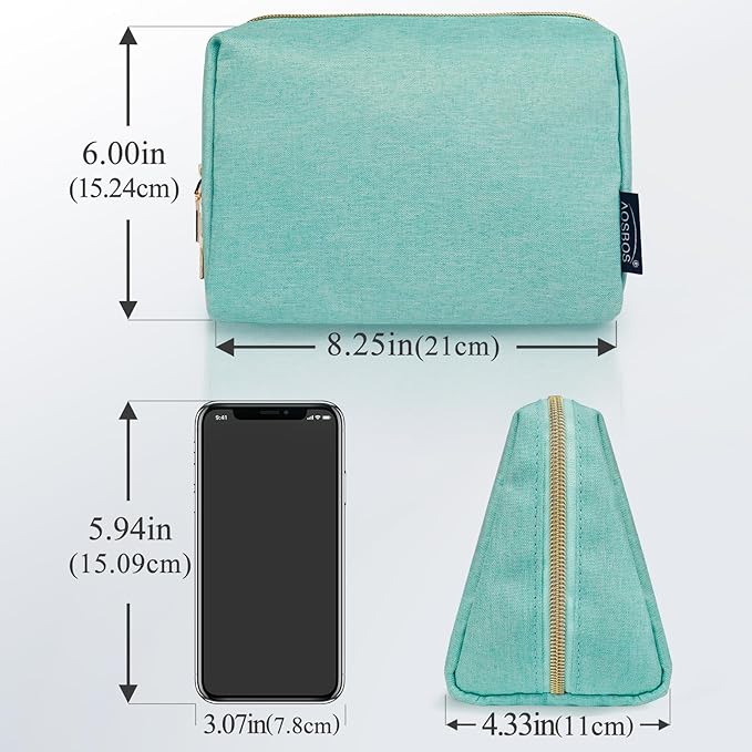 Aosbos Small Makeup Bag Travel Size Cosmetic Bags for Women Small Zipper Pouch with Inner Compartments | Idea for Purse Organizer (Green)