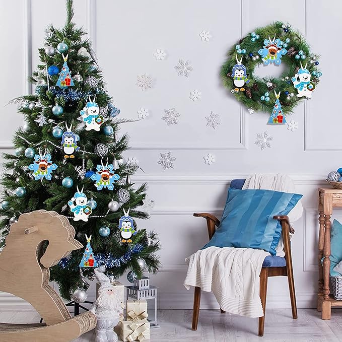 Civaner Christmas Crafts for Kids, Christmas Arts and Crafts DIY Christmas Tree Ornament Kit Make Your Own Christmas Craft Projects for Kids Ages 6-8 8-12, 4 Styles (24 Sets)